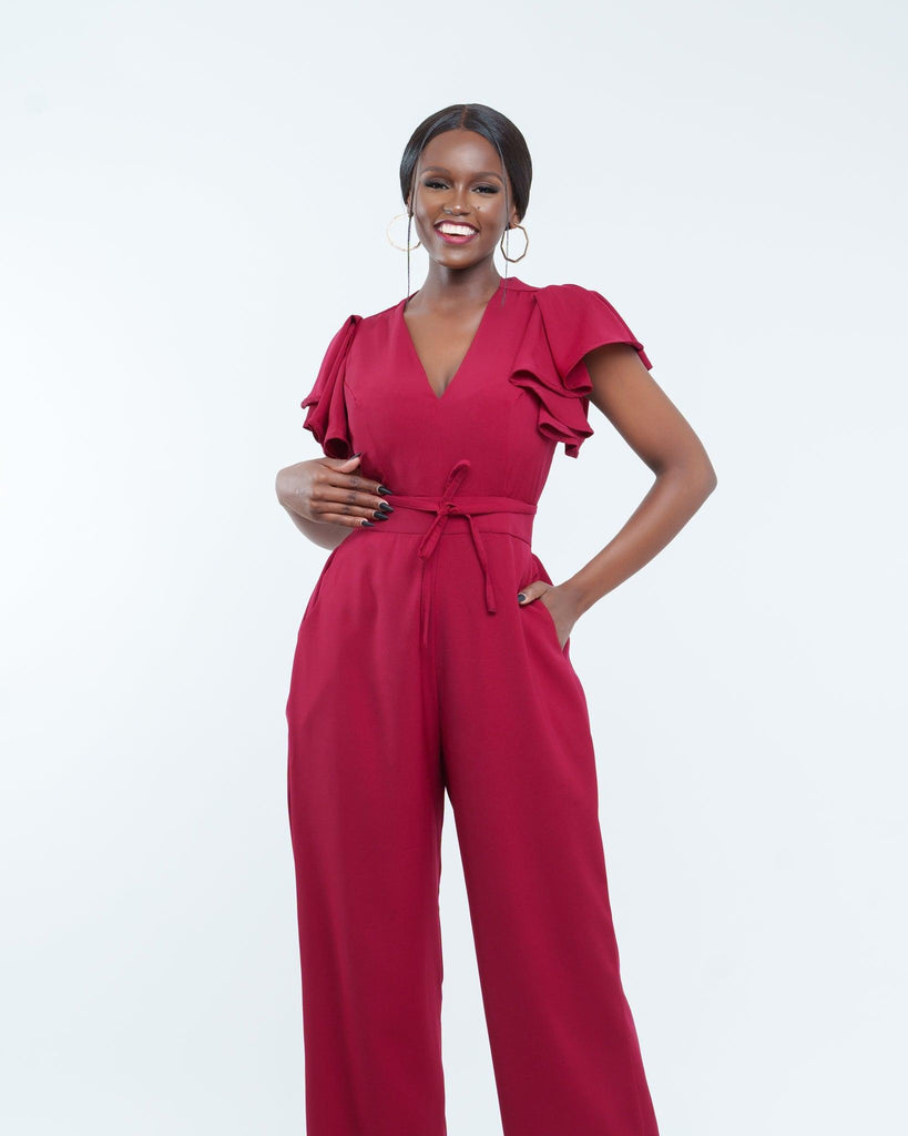 Allure Jumpsuit in Burgundy - Ikojn