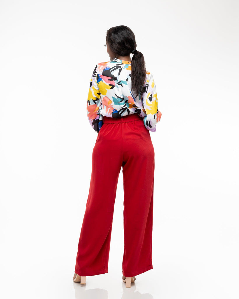 Fluid Wide Leg Pants in CRIMSON - Ikojn