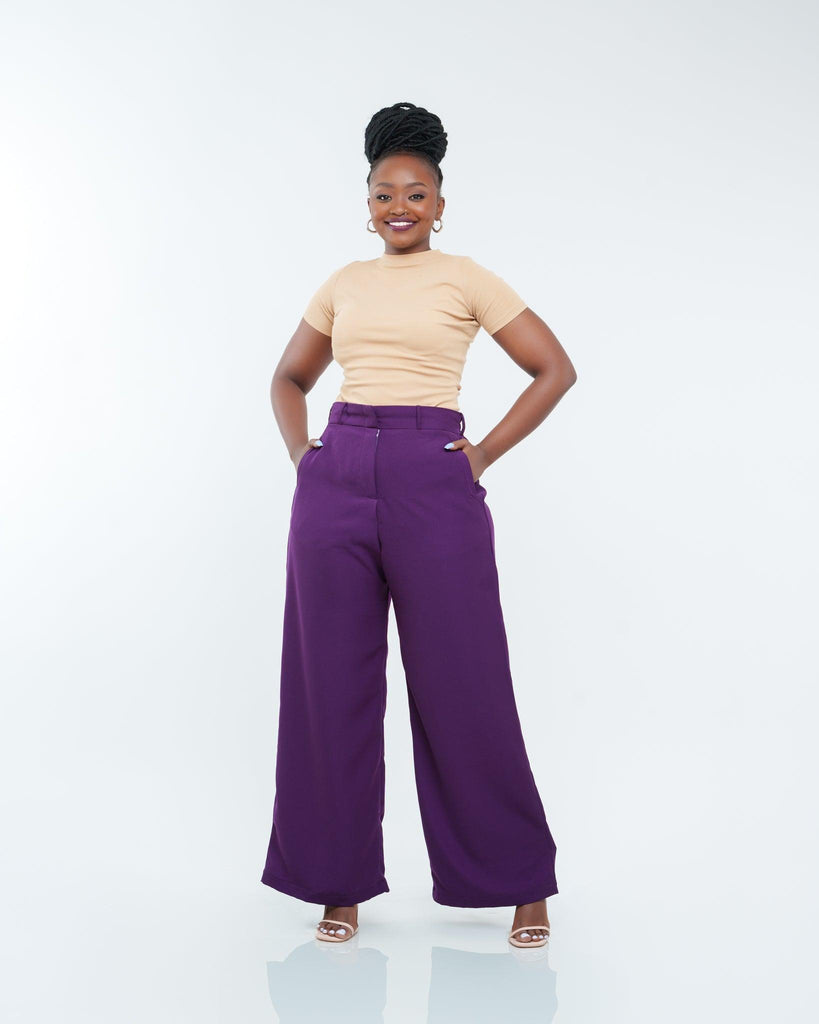 Fluid Wide Leg Pants in EGGPLANT - Ikojn