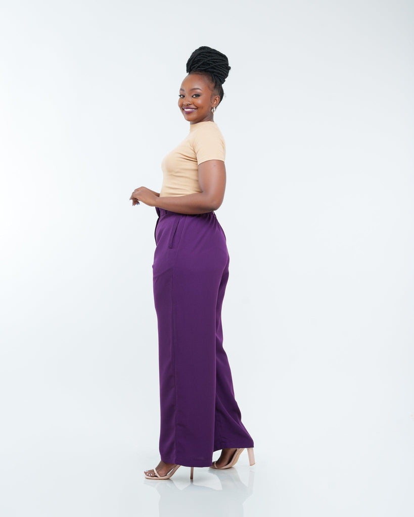 Fluid Wide Leg Pants in EGGPLANT - Ikojn