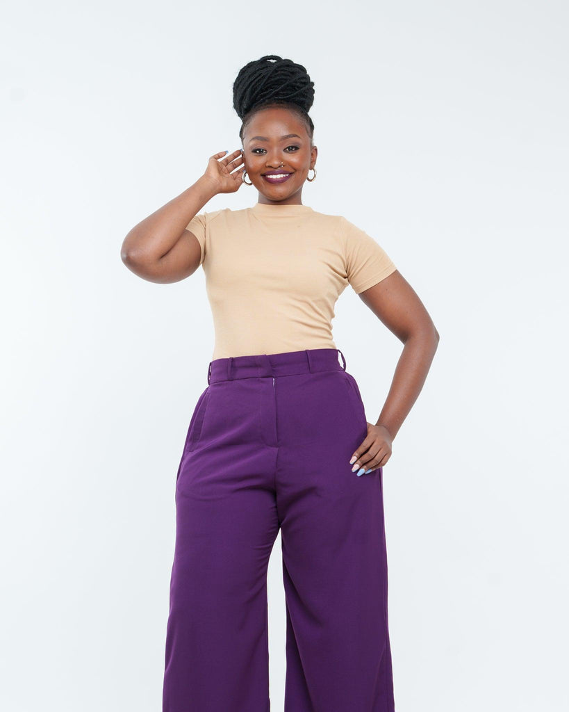 Fluid Wide Leg Pants in EGGPLANT - Ikojn