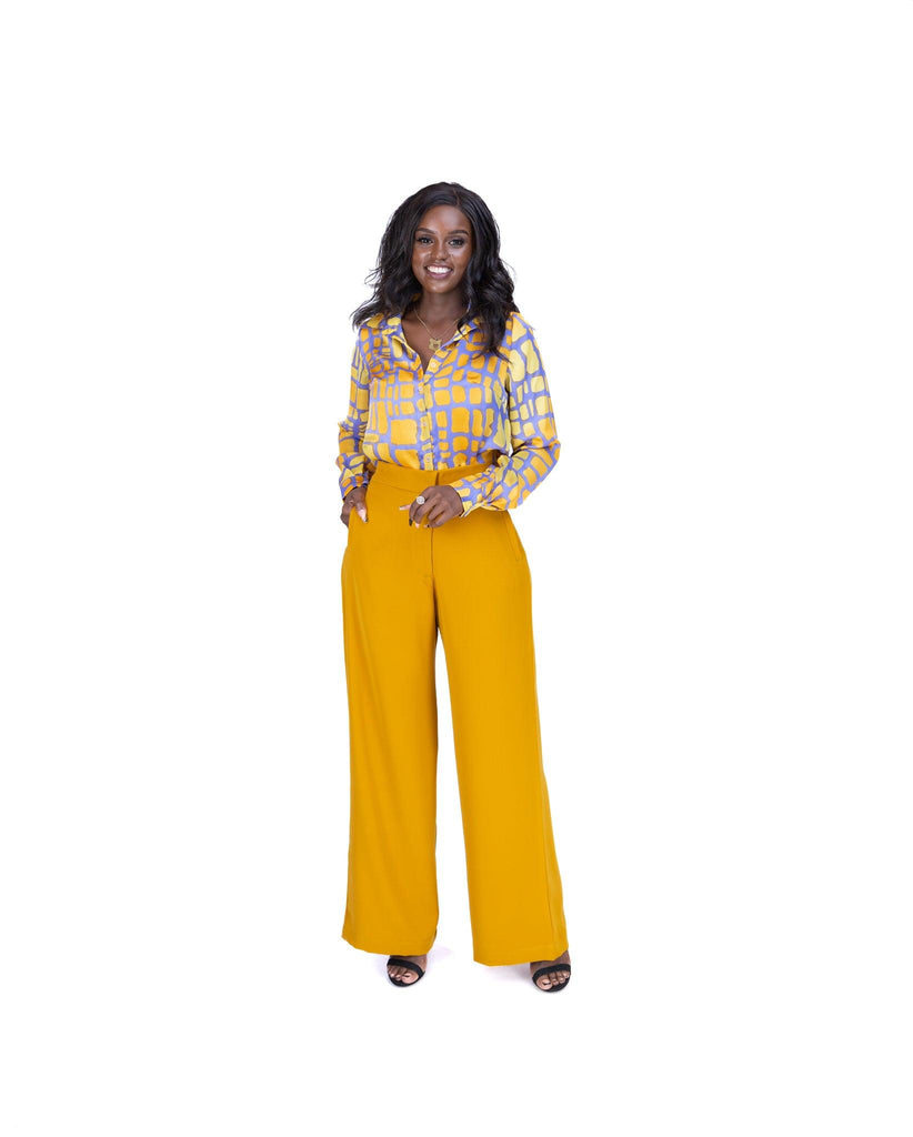 Fluid Wide Leg Pants in MUSTARD - Ikojn