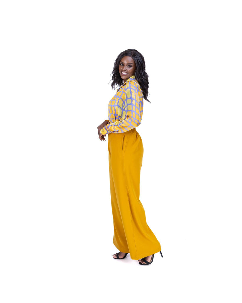 Fluid Wide Leg Pants in MUSTARD - Ikojn