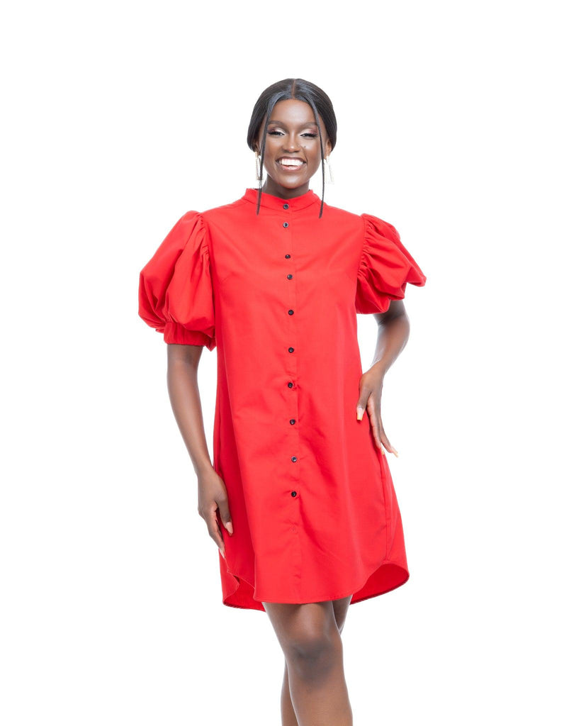 Octavia Shirt Dress in RED - Ikojn
