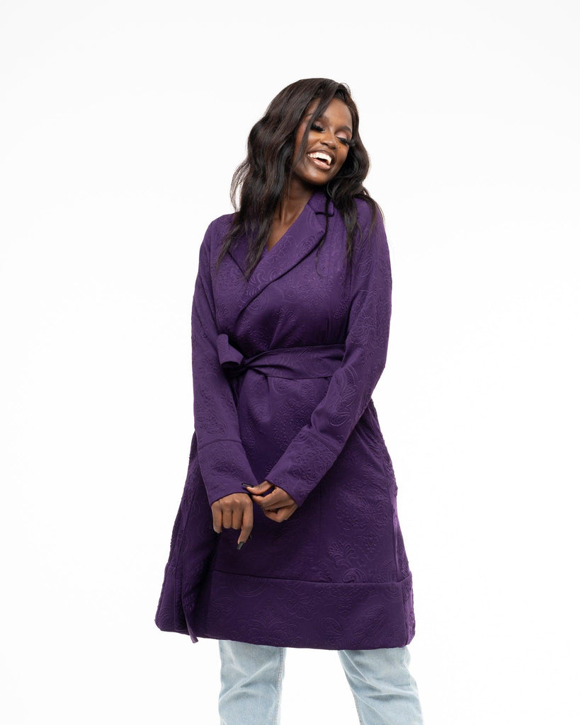 Paisley Trench Coat in Eggplant - Ikojn