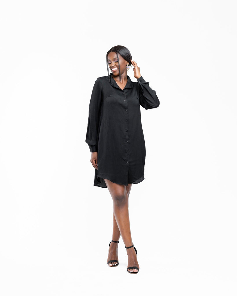 Shiffone Shirt Dress In BLACK - Ikojn