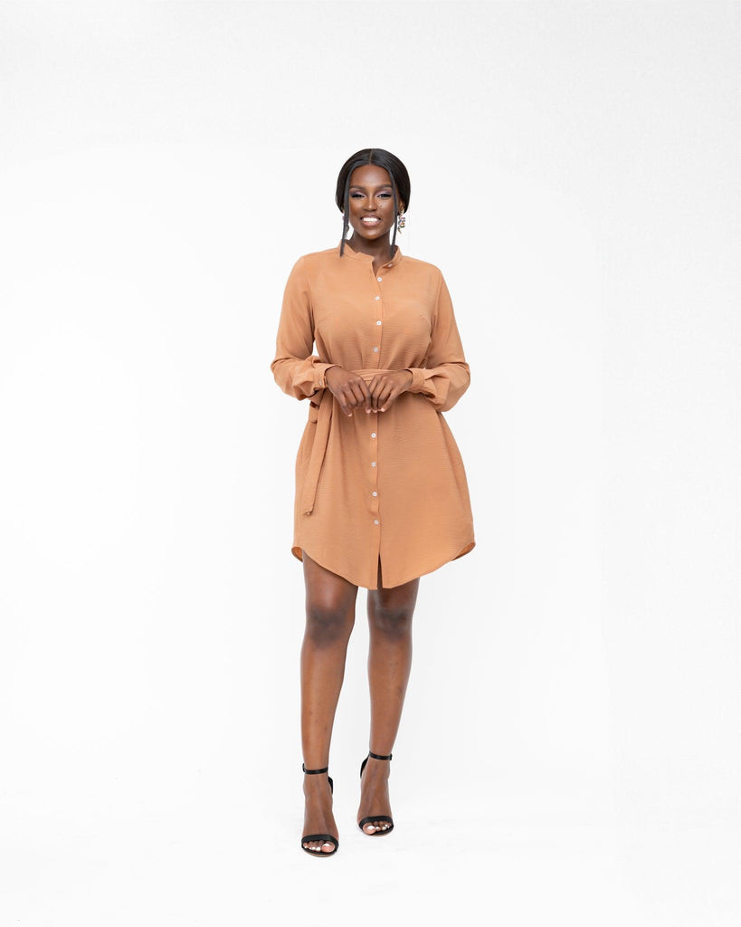 Shiffone Shirt Dress In CAMEL - Ikojn