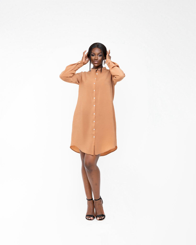 Shiffone Shirt Dress In CAMEL - Ikojn