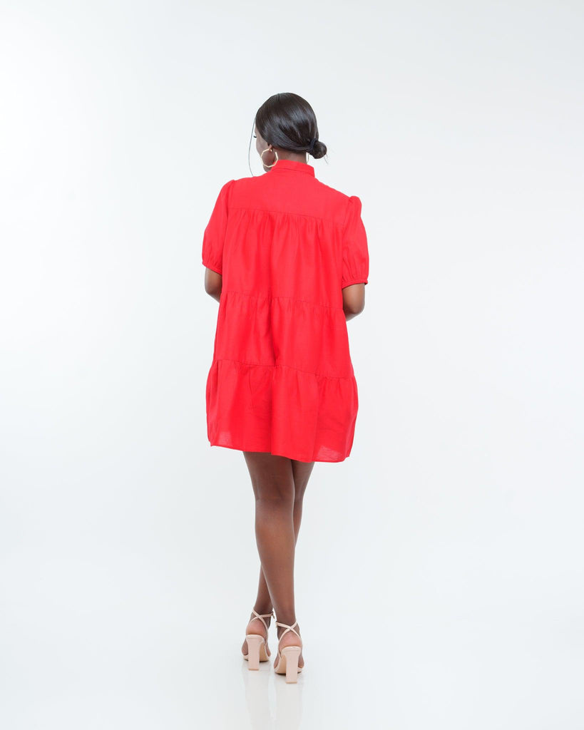 Sweet Nothings Tiered Shirt Dress in RED - Ikojn